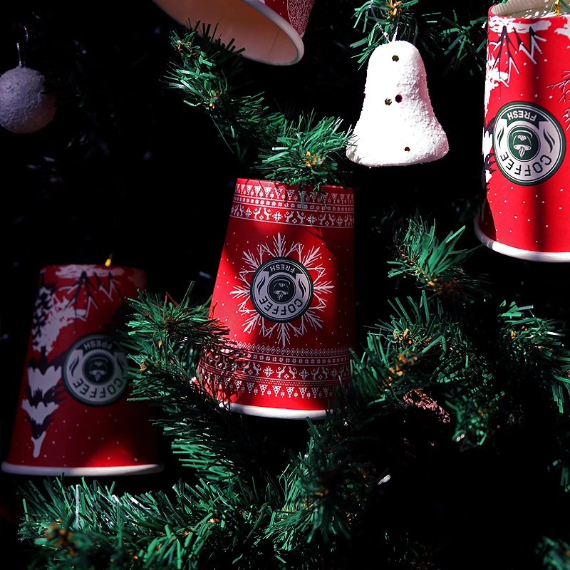 

50pcs High quality Christmas cup 14oz 400ml red disposable coffee cup party cold hot drink paper cup with lid takeaway package