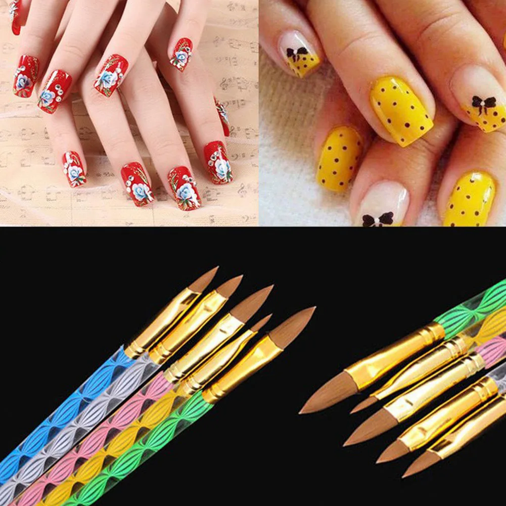 5 Pcs/set Durable Soft Liner Dotting Drawing Acrylic Manicure Tool Crystal Paint Brush Carving Rhinestone Makeup Nail Art Pen