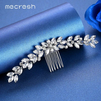 

Mecresh Leaf Marquise Crystal Bridal Hair Ornaments Wedding Hair Accessories Silver Color Rhinestone Hair Combs for Women FS238