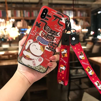 

Lucky Phone Case for Samsung S10e S8 S9 S10 S20 Ultra Plus Note 8 9 10 Plus Capa Soft Back Covers 3D Emboss Phone Cases Lanyard