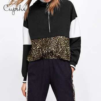 

CUPSHE Leopard Wild Thing Zip Front Hoodie Woman Casual Long Sleeve Sweatshirts Pullovers Tops 2020 Spring Autumn Sportswears