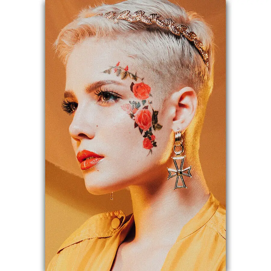J0027 Halsey Rap тату новая музыкальная певица звезда наклейка на стену Шелковый постер
