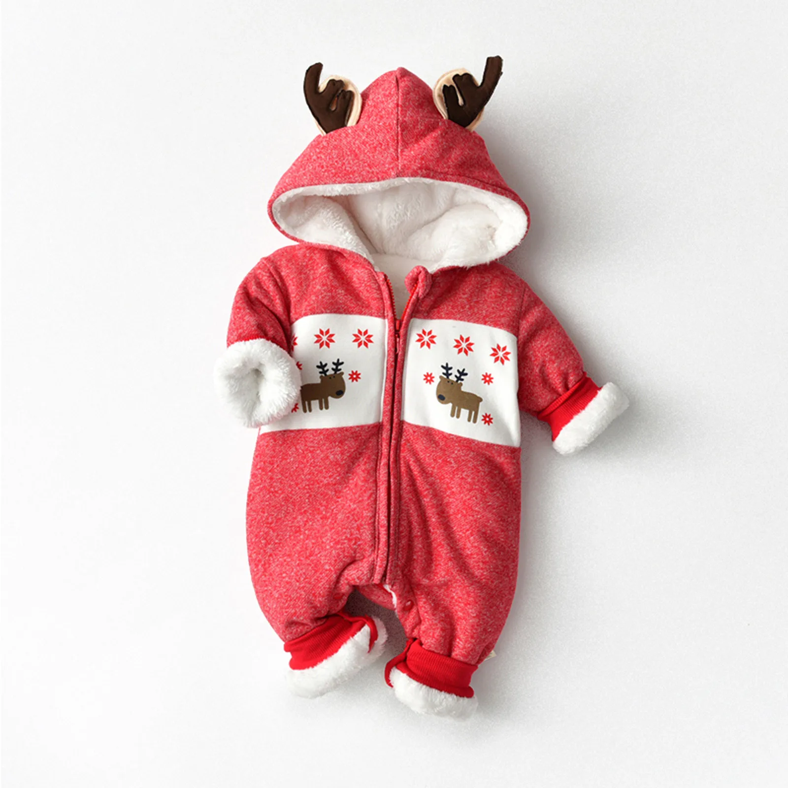 

Infant Baby Boy Girl Clothes Newborn Christmas Deer Print Romper Long Sleeve Winter Snowsuit Thick Fleece Hooded Jumpsuit