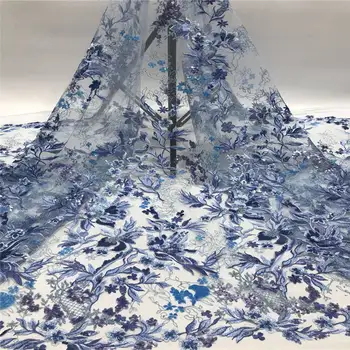 

African mesh sequin lace 5 yards latest Nigerian lace 2020 sky blue sequin fabric sewing clothes tulle lace fabric wedding flowe