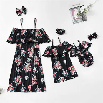 

Mother Daughter Dresses Tank Ruffled Mommy and me Clothes Flower Mom mum mama and baby girls Dress Family Matching outfits Look