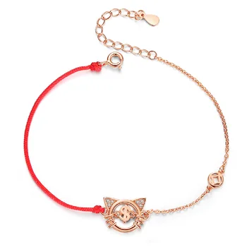 

Lucky Cat Bracelet Female Sterling Silver Rose Gold Court Royal Cat Bracelet National Tide Creative Simple Red String Bracelet