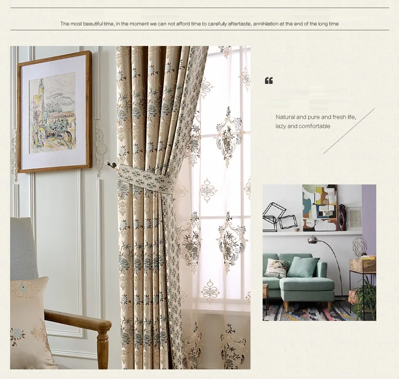 European Pastoral Jacquard Shade Curtains for Living Dining Room Bedroom