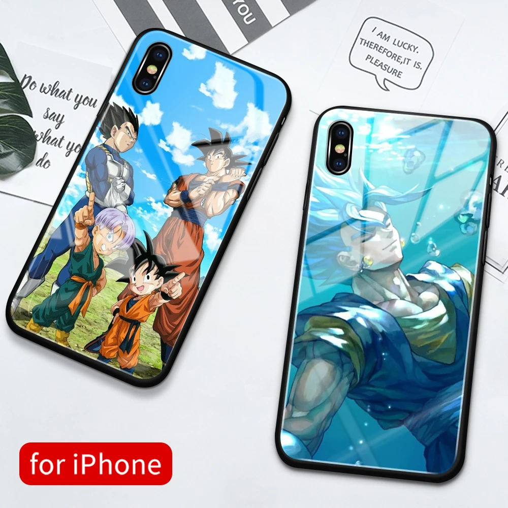 

Anime Case for iPhone 11 pro max case Dragon ball glass back cover case Super Goku case for iPhone 6 6s 7 8 Plus X XS Max XR