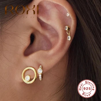 

ROXI Luxury Round Zircon Pendientes 925 Sterling Silver Hoop Earrings for Women Small Circle Cartilage Earrings Wedding Jewelry