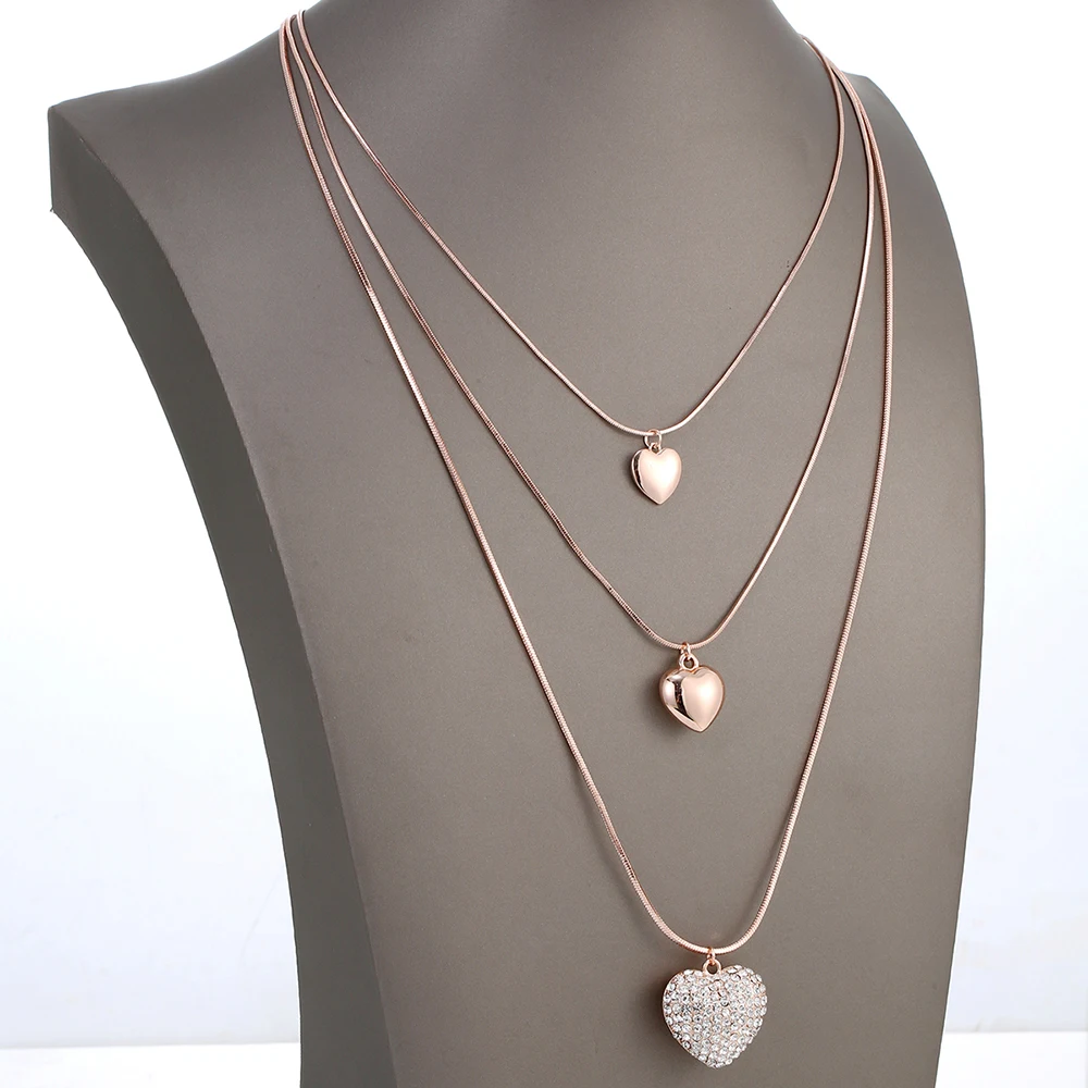 Модные богемные сердце милый Кристалл Многослойные ожерелья с подвесками для женщин вечерние подарок Золото Серебро Цвет ювелирные изделия с чокерами