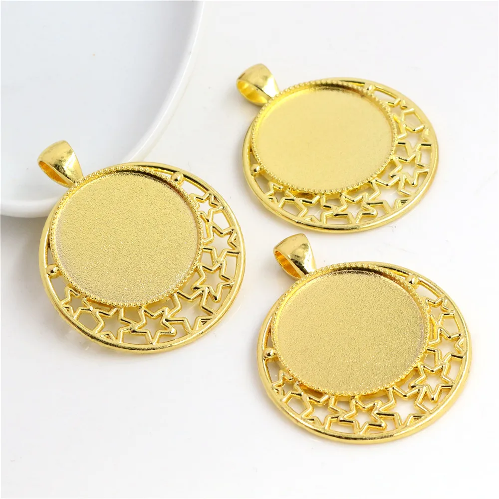

High Quality 5pcs 25mm Inner Size Gold Color Plated Cabochon Base Setting Stars Style Pendant (A6-40)