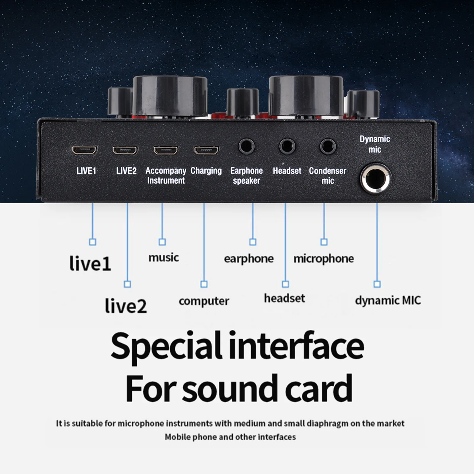 V8 Audio USB External Sound Card Headset Microphone Webcast Personal Entertainment Streamer Live Broadcast for PC Phone Computer sound card audio interface
