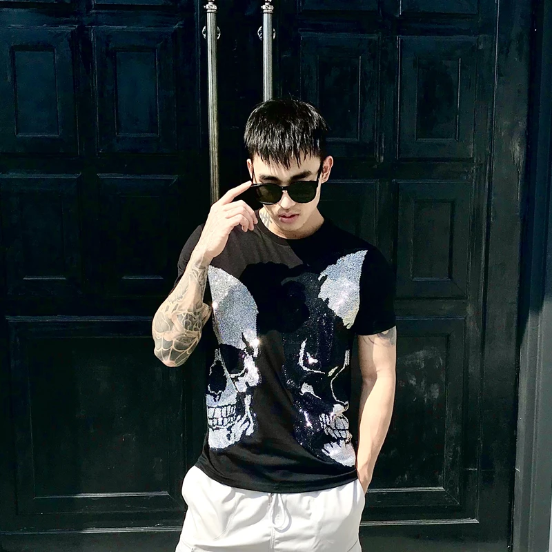 2020 hommes t-shirt HOMME PLEIN cristal crânes strass haute qalité 100% coton STREETWEAR manches courtes col rond hommes vêtements