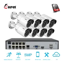 H.265 8CH 5MP ip-камера безопасности POE NVR система видеонаблюдения 8 шт. цилиндрическая ip-камера наружного ночного видения комплект видеонаблюдения