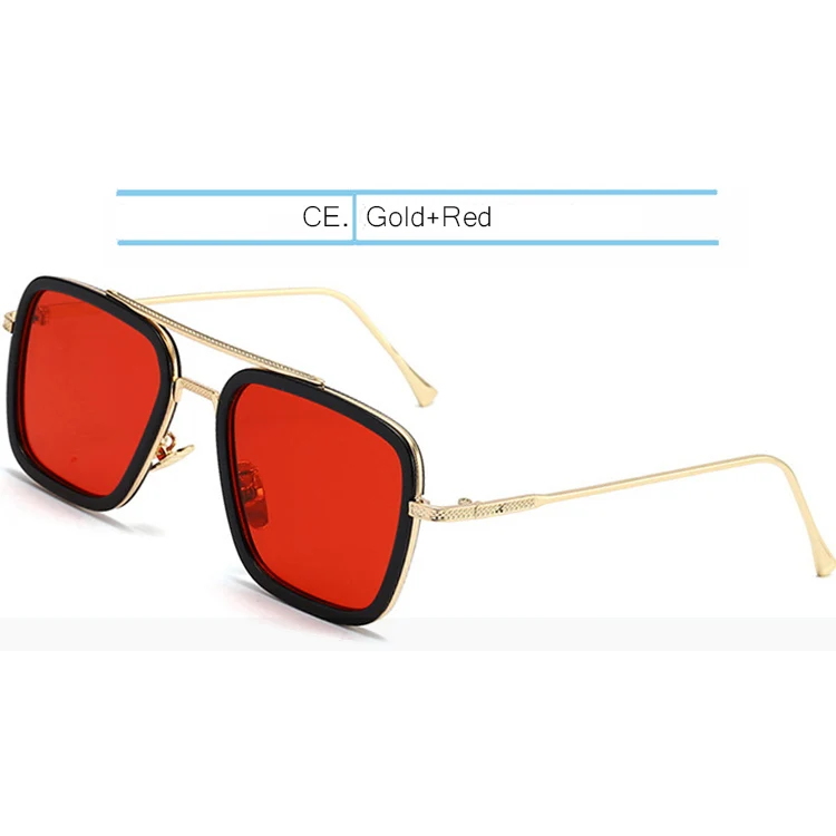 Gold-Red IVSTA Tony Stark солнцезащитные очки стимпанк очки Железный человек 3 панк стиль полета Роскошные брендовые дизайнерские очки модные Мстители близорукость - Цвет линз: Gold-Red