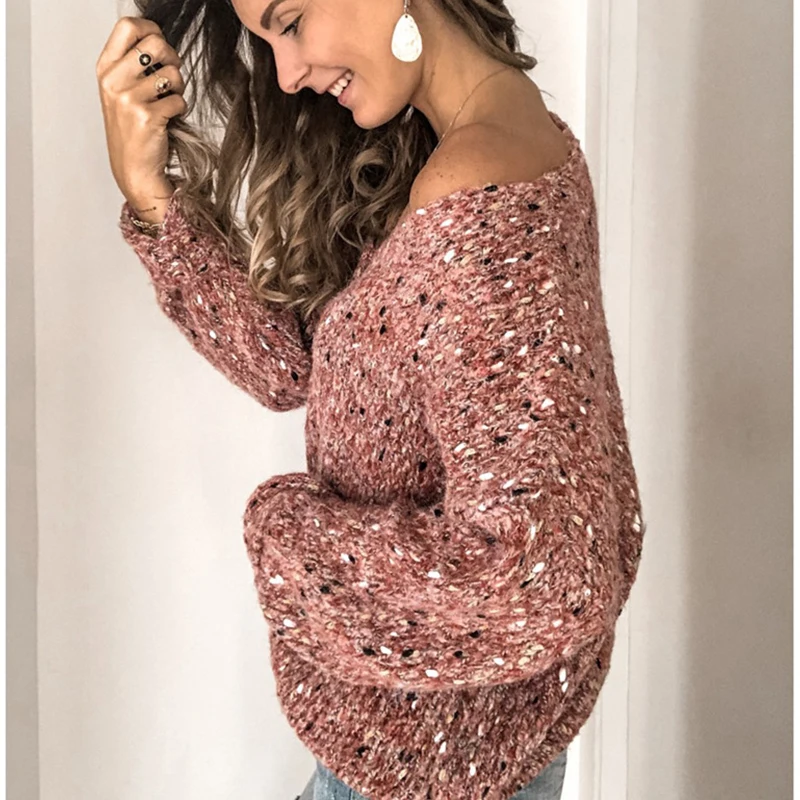 Sexy Women V-Neck Knitted Sweater Casual Solid Autumn Long Sleeve Pullover Tops Elegant Winter Warm Sweaters Jumper Pull Femme