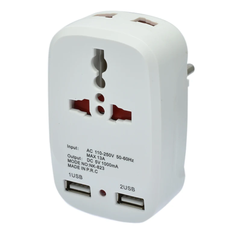 Горячие путешествия универсальный ЕС Подключите адаптер с двойным usb dc5v1a Раунд 2 шпильки телефона зарядки мобильных устройств Электрический преобразователь