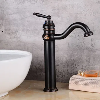 

Full Copper Retro Black Baking Paint Full Copper Bathroom Bathroom Platform Base Pot Cold and Hot Water Tank Black Face Pot Fauc
