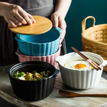 

Nordic instant noodle bowl with lid creative soup bowl household ceramic ramen bowl binaural instant noodle artifact LB51902