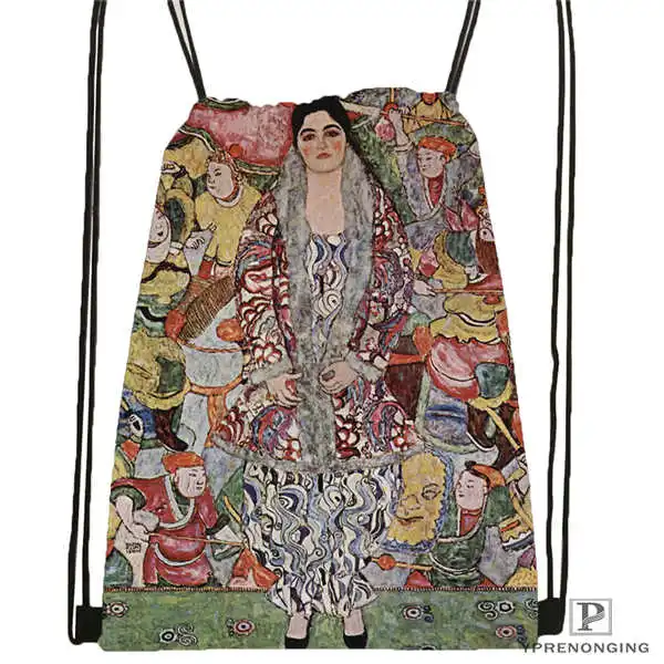 Drawstring Backpack Custom Gustav шрифт Климт походная сумка на шнурке милый рюкзак для детей(черная спинка) 31x40 см#180531-03-57 - Цвет: Drawstring Backpack