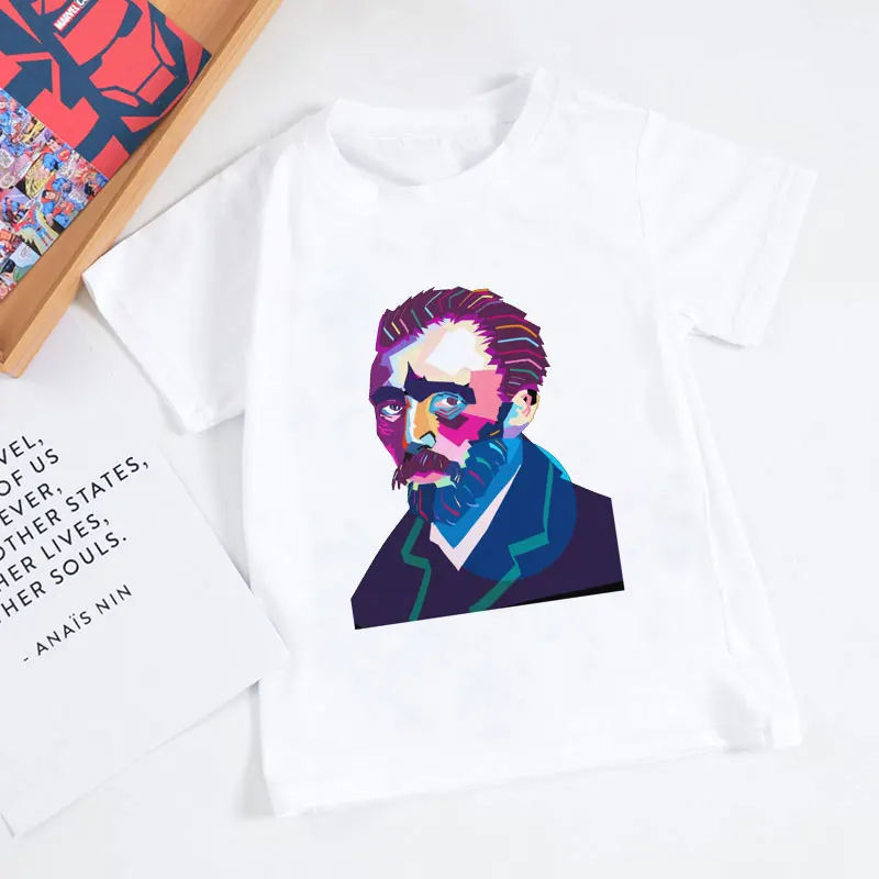Fauvism/футболки для мальчиков в стиле ретро с масляной росписью весёлая футболка для девочек с изображением Ван Гога Модная белая футболка в стиле Харадзюку с изображением подсолнуха, Enfant - Цвет: 8050