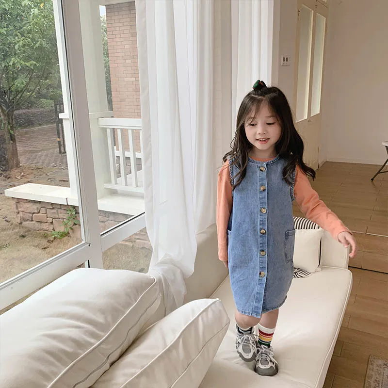 

XINI MOMMY 2020 Spring Autumn Reversible vest denim skirt girls toddler dress princess girl dresses toddler girl Y138