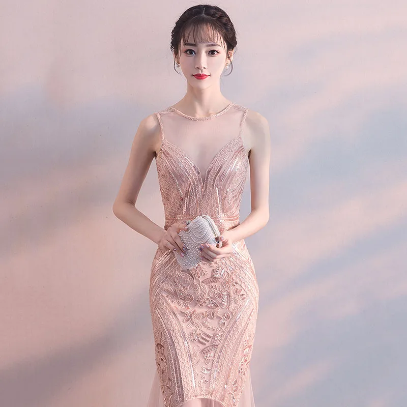 Новое летнее элегантное Сетчатое женское Ципао с открытой спиной без рукавов с круглым вырезом длиной до пола вечернее платье с блестками Bling Qipao