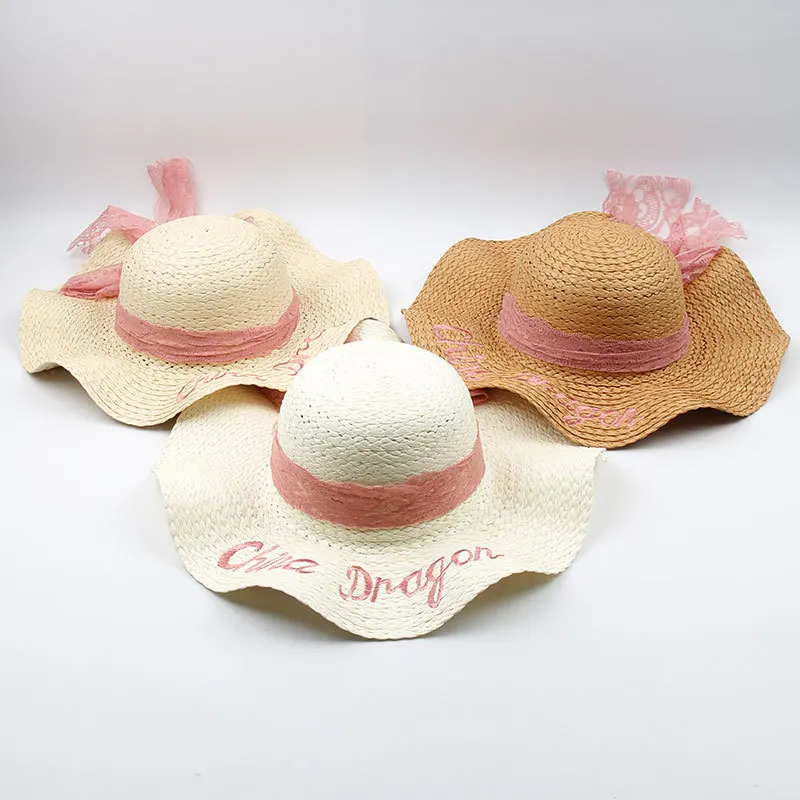 Summer Parent-child Beach Hat Female Casual Hat Lady Women Flat brim Bowknot Straw cap girls Sun Hat