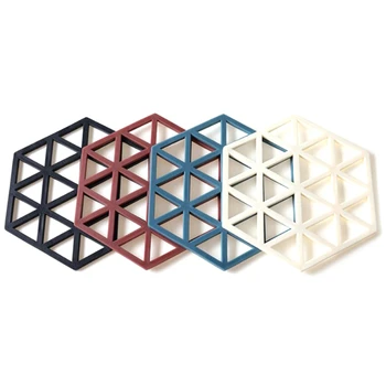 

4PCS Nordic Dining Table Heat Insulation Pad Household Anti-Scalding Rubber Pot Mat Polygonal Thick Kitchen Mat