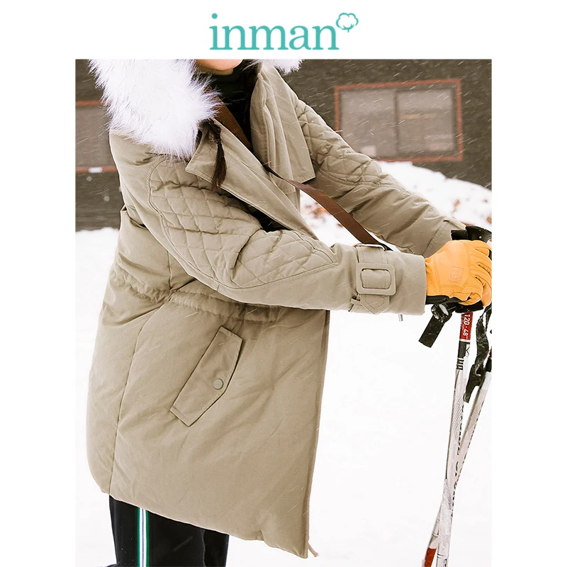 

INMAN Winter New Arrival Female Hooded Fur Collar Casual Medium And Long Term Down Coat