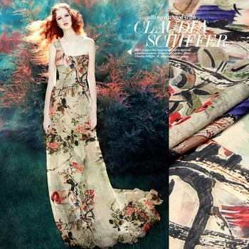 

Printed Silk Linen Fabric 14 momme 140cm Width Natural Silk Fabric With Printed DIY Summer Dress Women Dress Material