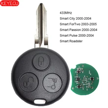 Keyecu chave remota de carro fob, 3 botões 433 mhz para smart fortwo forquatro roadster city pasion 2000-2005