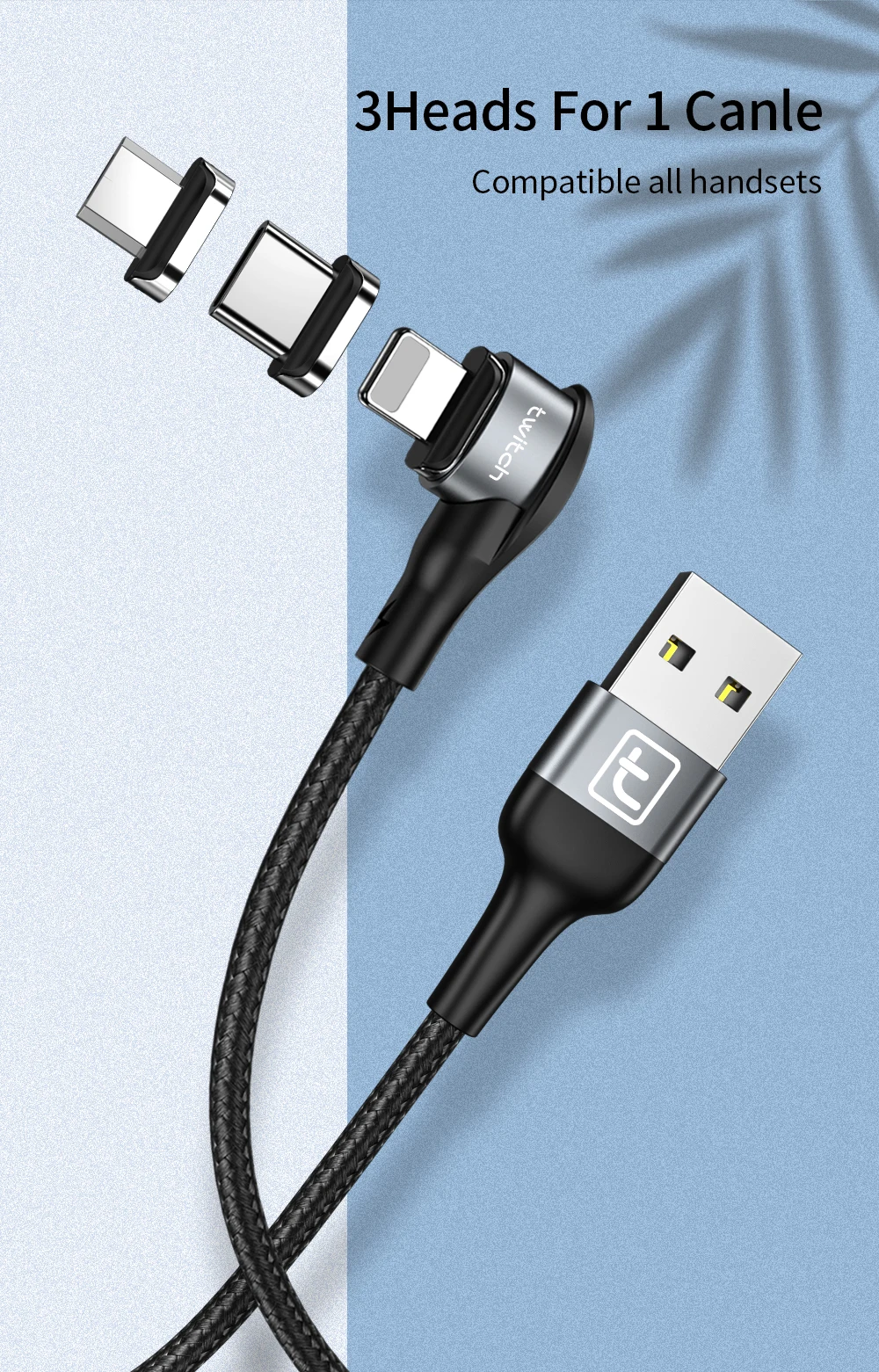 Twitch 90 degree Magnetic USB Type C Cable usb c Fast Charging Magnetic Charger usb-c For Samsung A50 Xiaomi Huawei Type-c cable