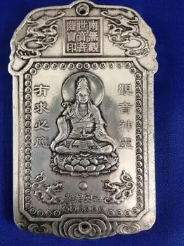 

Figurine Thanka amulette Guan Yin Kwan-yin ywan-Yin Bodhisattva à collection | Sculptée en argent chinois