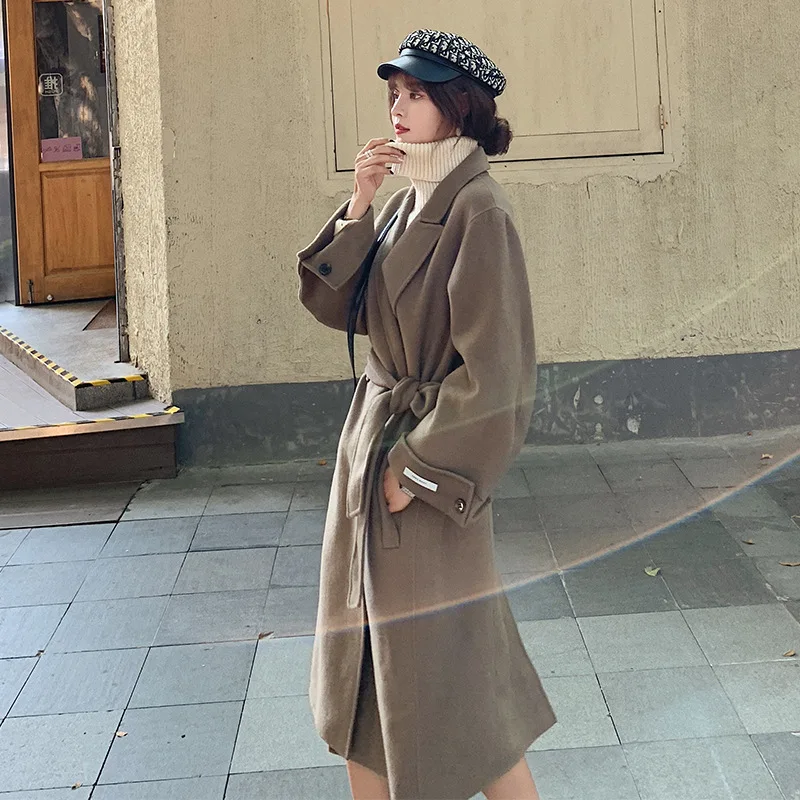 Осенне-зимнее пальто для фотосессии, стиль, корейский стиль, свободная повседневная Элегантная универсальная шерстяная куртка средней длины