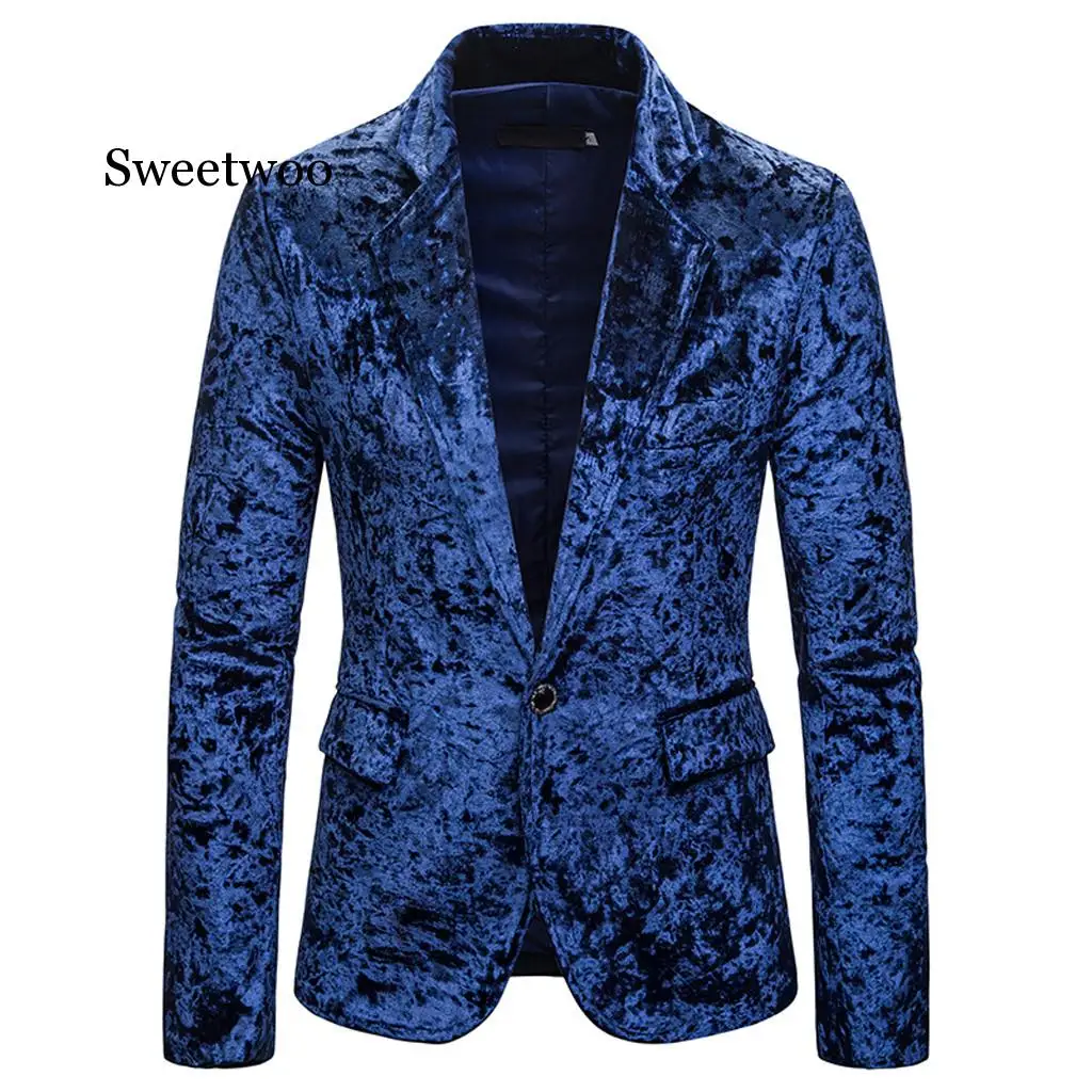 

Mens Blazer Jacket 2020 Spring Autumn Casual Diamond Velvet Business Wedding Stage Show One Button Slim Fit Blazer Homme S-XXL