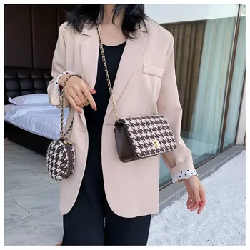 

Women Handbag Wool 2019 Winter New Famous Brand Fashion Shoulder Messenger Ribbed Chain Plaid Small Square crossbody Bag