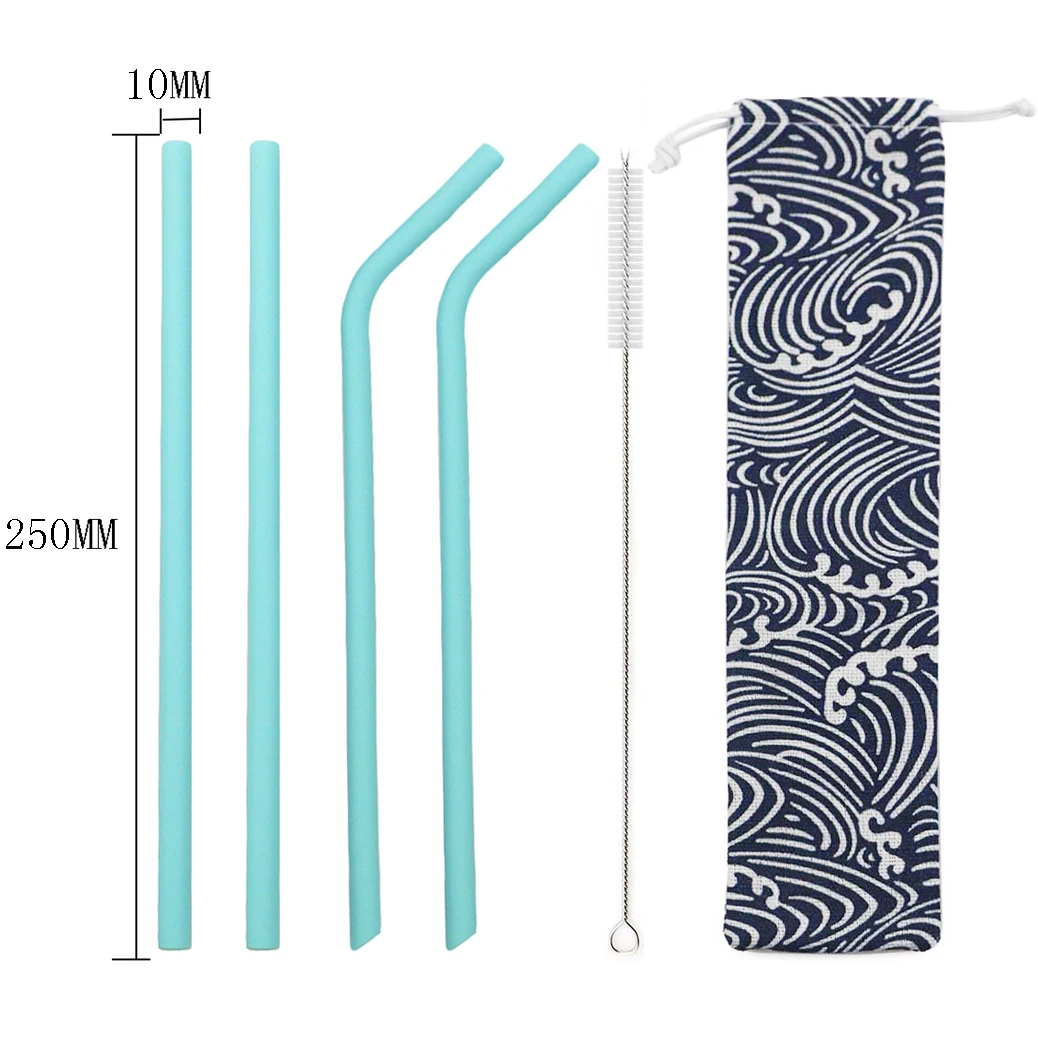 sky blue 4/6pcs Reusable Drinking Straw Food Grade Silicone Straw Flexible Colorful Straw for Home Party Accessories With Cleaning Brush - Цвет: sky blue