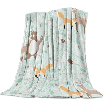 

Forest Animal Bear Deer Fox Rabbit Bird Flannel Fleece Bed Blanket Bedspread Coverlet Bed Cover Soft Lightweight Warm Blankets