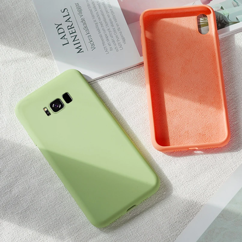 Original Liquid Silicone Case For Samsung Galaxy Note 8 9 A10 A20 A40 A50 A70 Cover Plain Clear Bumper S8 S9 S10 |