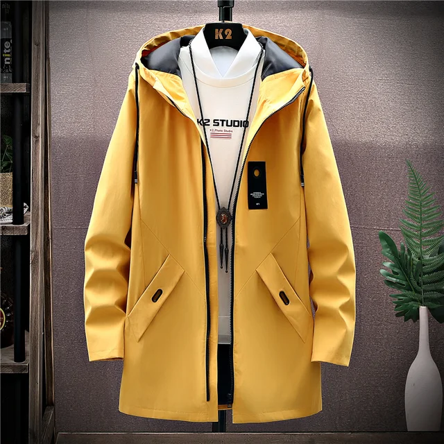 2021 New Men s Thin or Thick With Velvet Windbreaker Men Hooded Printed Overcoats Casual Long