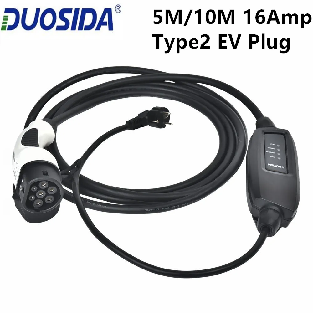 DUOSIDA EVSE 5 м/10 метров 16Amp EV зарядное устройство тип 2 EU Schuko AC Тип Mennekes разъем для