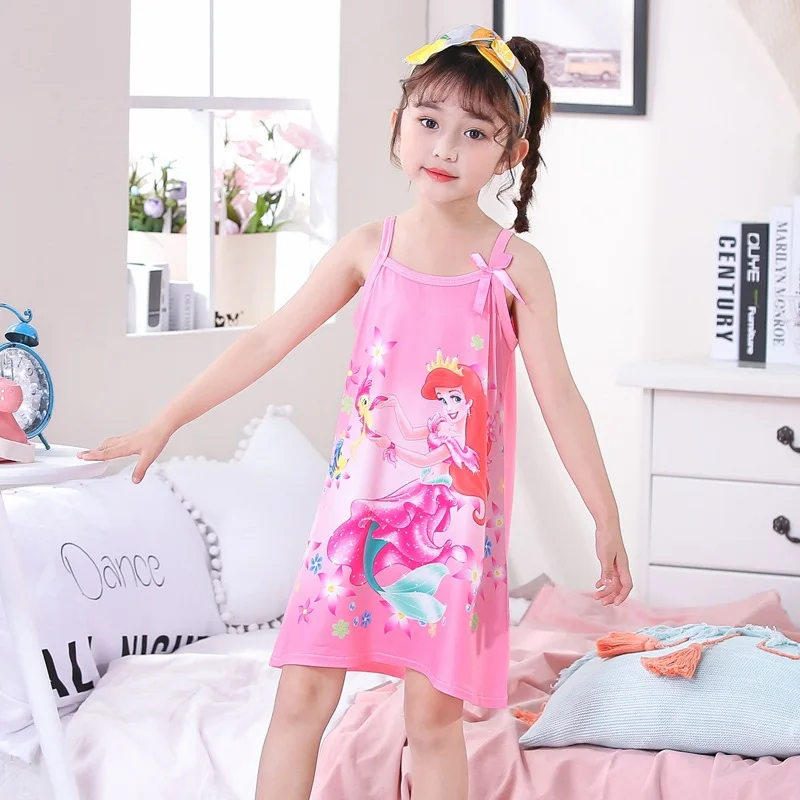 Disney Summer sleepwear children's short-sleeved nightdress girls cotton pajamas frozen dress baby robes children's clothing
