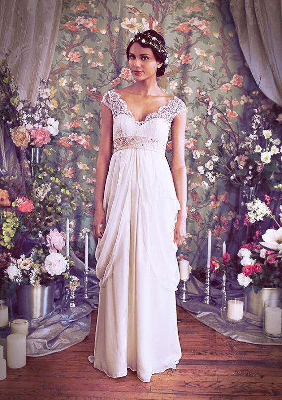 

Latest Style Floor Length V-Neck Cap Sleeve Ruffles Beaded Crystal Elegant Lace Chiffon Beach 2018 mother of the bride dresses