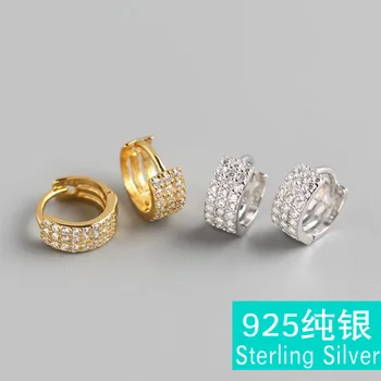 

YHE0145 S925 pure silver third row of micro diamond earrings set zircon wide version joker ear clip mashup