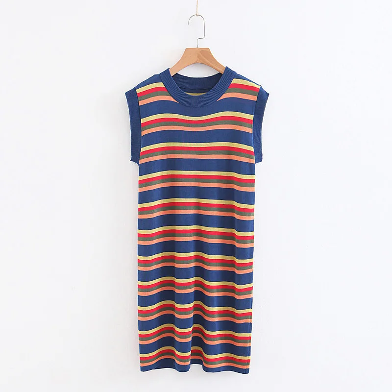 

Summer New Style Europe And America WOMEN'S Dress Article Rainbow Fashion Sleeveless Viscose Mid-length Dress Skirt