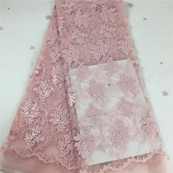 

2020 pink 5Yard Soft Hand Cut Elegant African French Lace Fabric Shiny Wedding Nigeria Ghana Celebration Dress With Sequins red