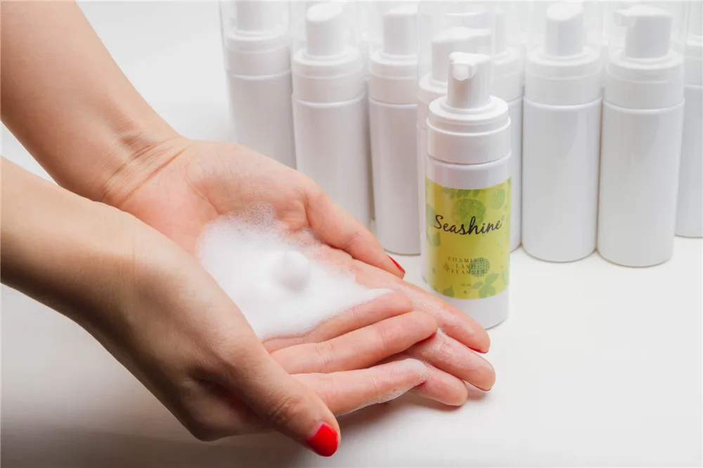 

Seashine free shipping foaming lash cleanser oil free lash shampoo 50ml foam cleanser eyelash extension foaming cleaner