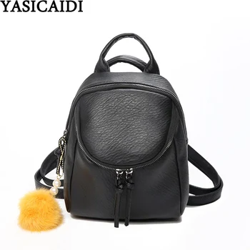 

YASICAIDI Luxury Women Backpack With Pearl Fur Ball Pendant Female Travel Shoulder Bag Fashion Girls PU Leather Mini Backpacks