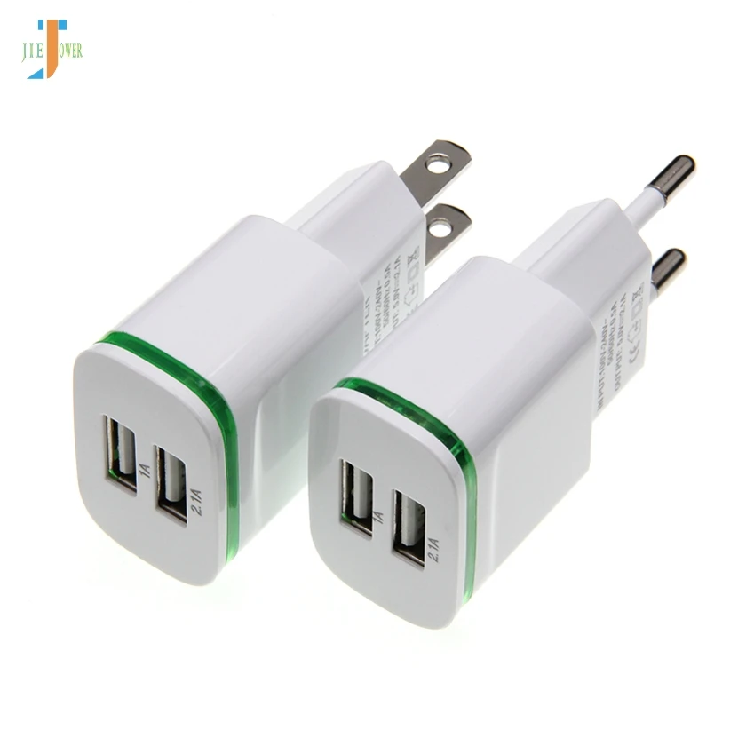 300 шт./лот 5 в 2A ЕС США вилка со светодиодом 2 USB адаптер для мобильного телефона настенное зарядное устройство для IPhone 7 8 IPad samsung Xiaomi huawei LG sony